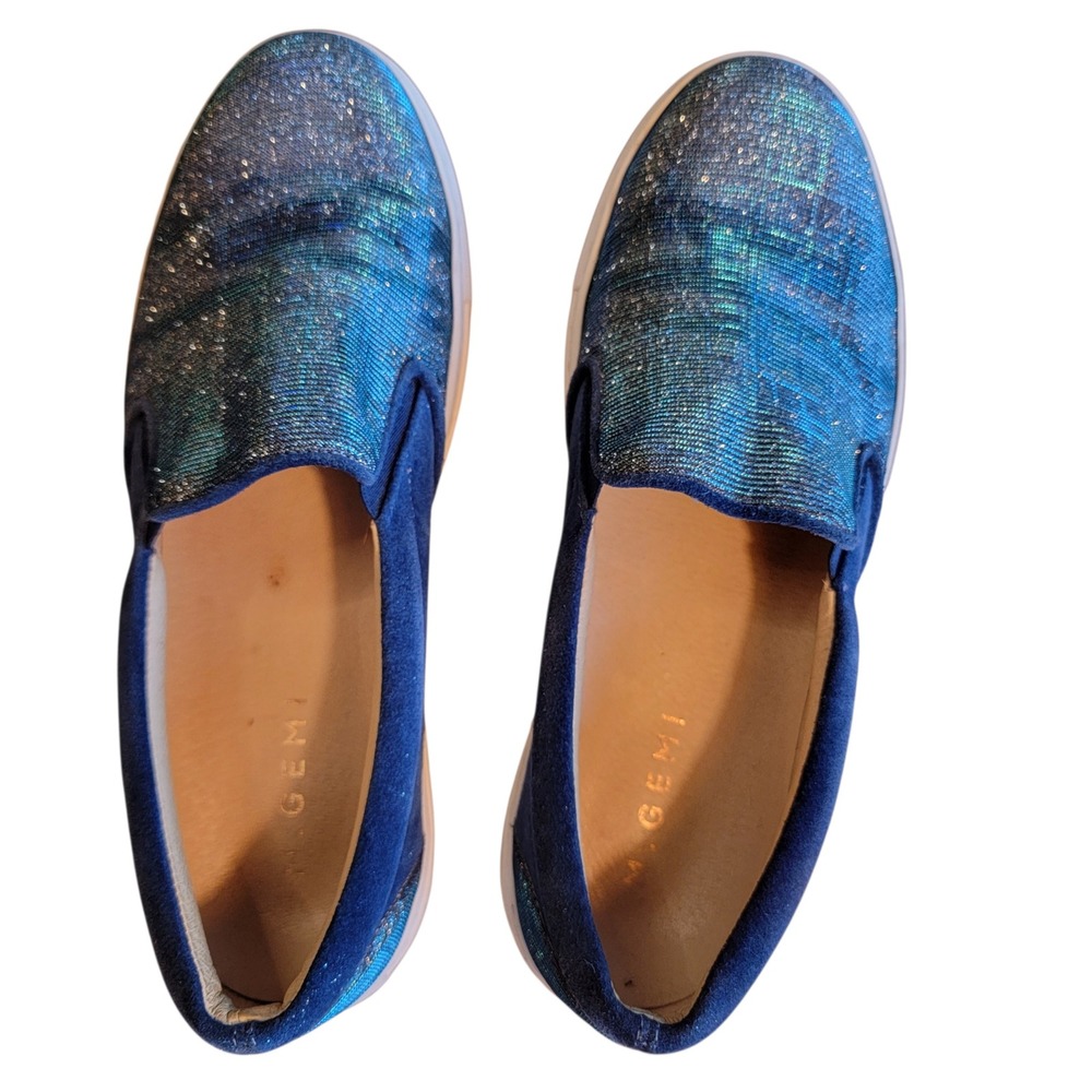 M.Gemi Cerchio Blue Glitter Suede Slip On Sneakers Made in Italy Women 41